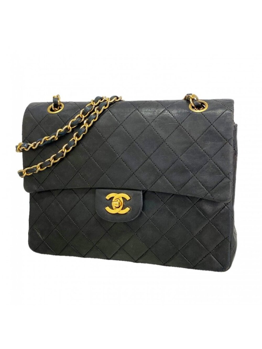 Chanel Shoulder Bag Quilted Lambskin Black Gold